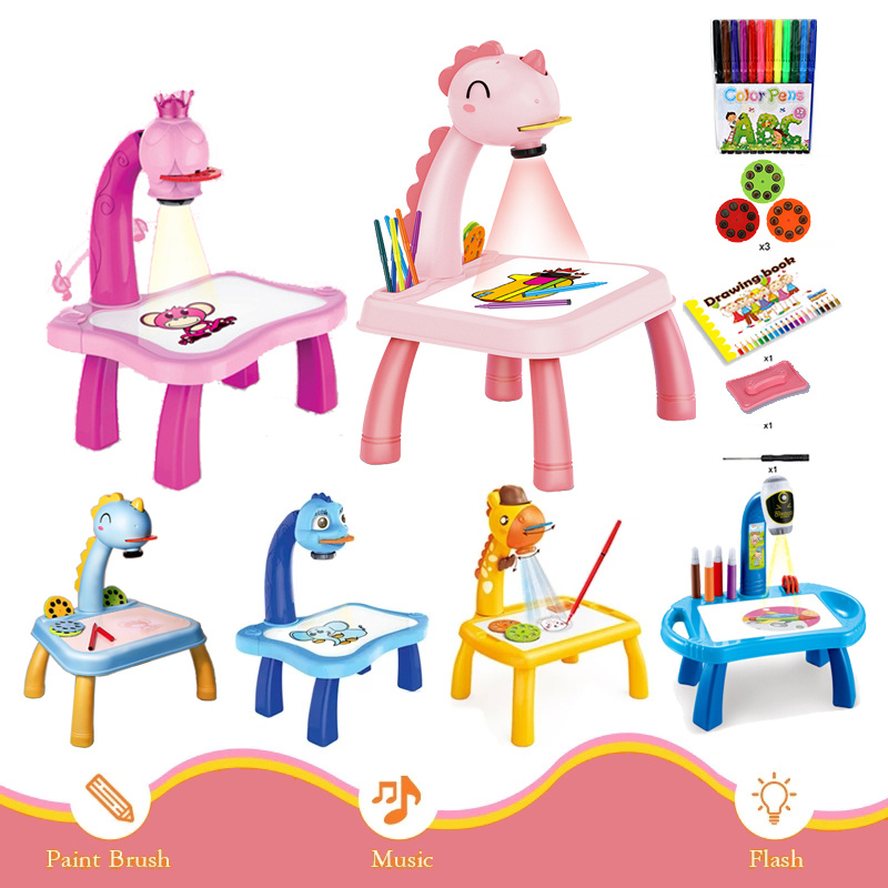 어린이 Led 프로젝터 그림 그리기 테이블 라이트 장난감 아이들을위한 아트 페인팅 보드 데스크 교육 학습 패드 도구 완구